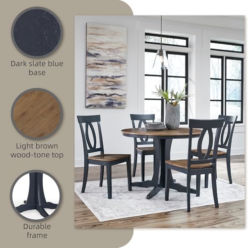 Signature Design by Ashley Landocken Casual Dining Table with Pedestal Base, Light Brown & Blue - Image 6
