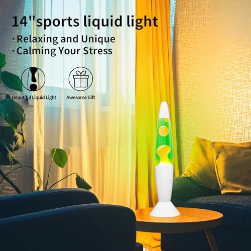 White Base 14'' Magma Liquid Motion Lamp with Green Liquid and Yellow Wax for Adults Kids Night Light Lamp Decoration for Living-Room Bedroom Christmas Thanksgiving Day (2 Bulbs Included).