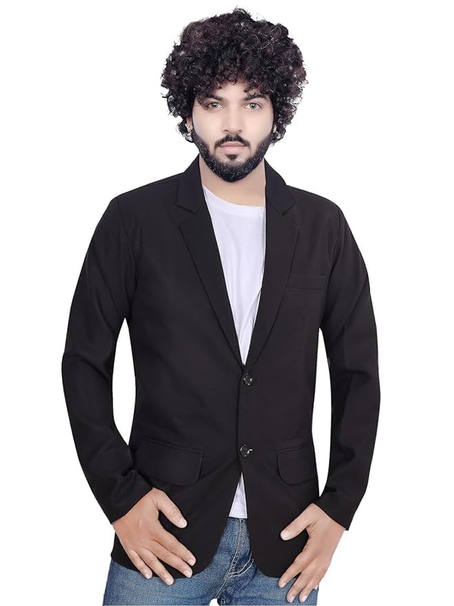 abc garments Slim Fit Men's Sport Coat, Two Button Blazer (S, Black)-picture-49