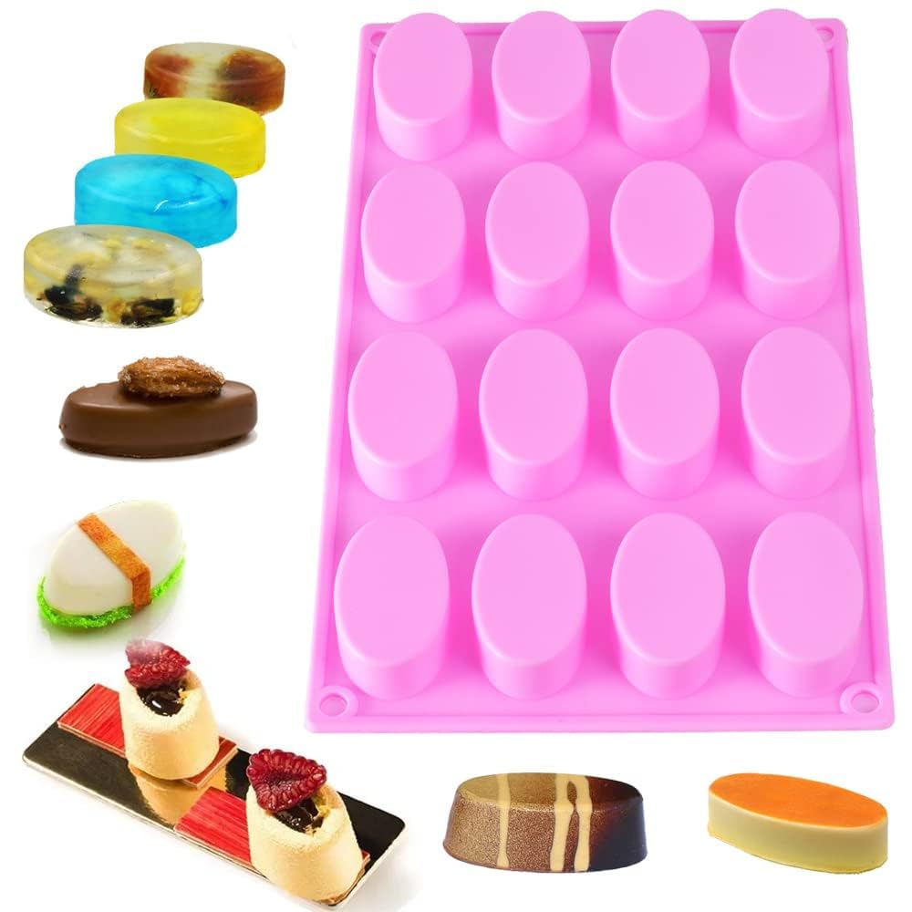 HUSAINI MART 16 Cavity Oval Shape Silicone Soap Mould Grip Handle Perfect for Bath Saop Oval Shape DIY Handmade Soap Mold for Cake Candle Cupcakes Pancake Jelly Pudding Flexible Reusable (Pack of 1)-image-39