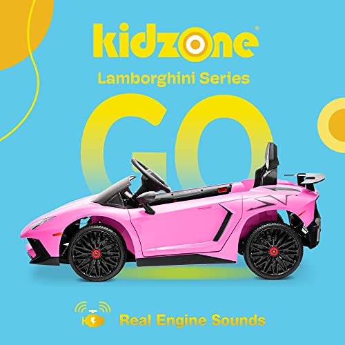 Kidzone Kids Electric Ride On 12V Licensed Lamborghini Aventador Battery Powered Sports Car Toy With 2 Speeds, Parent Control, Sound System, Led Headlights & Hydraulic Doors - Pink #TOP1