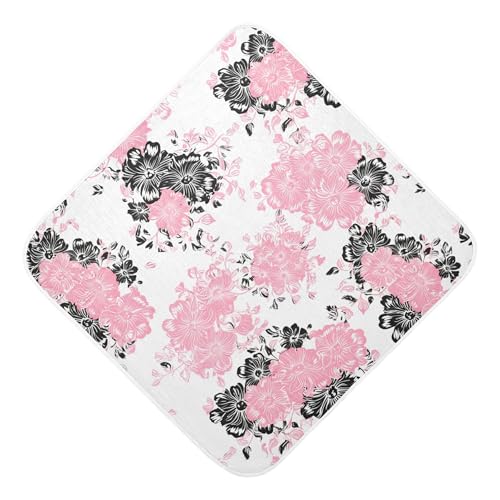 Kigai Baby Hooded Towel Absorbent Baby Bath Shower Towel with Hood for Newborn Boys Girls Babies Infant Toddler (Pink Black Flowers 35 x 35 in)