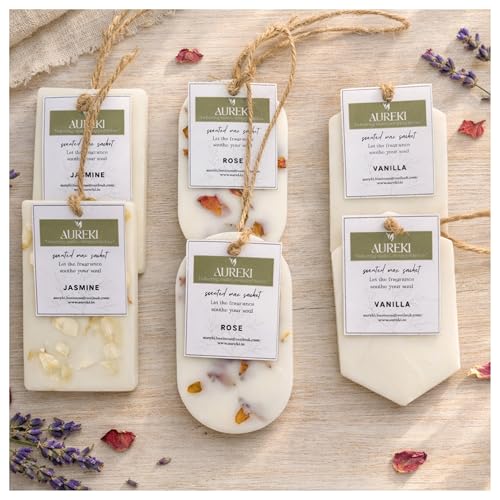 Image of Handmade Soy Wax Set of 6 Scented Wax Sachet | Fragrance for Wardrobe, Cupboard and Home Decor | Long Lasting Jasmine, Rose and Vanilla Fragrance
