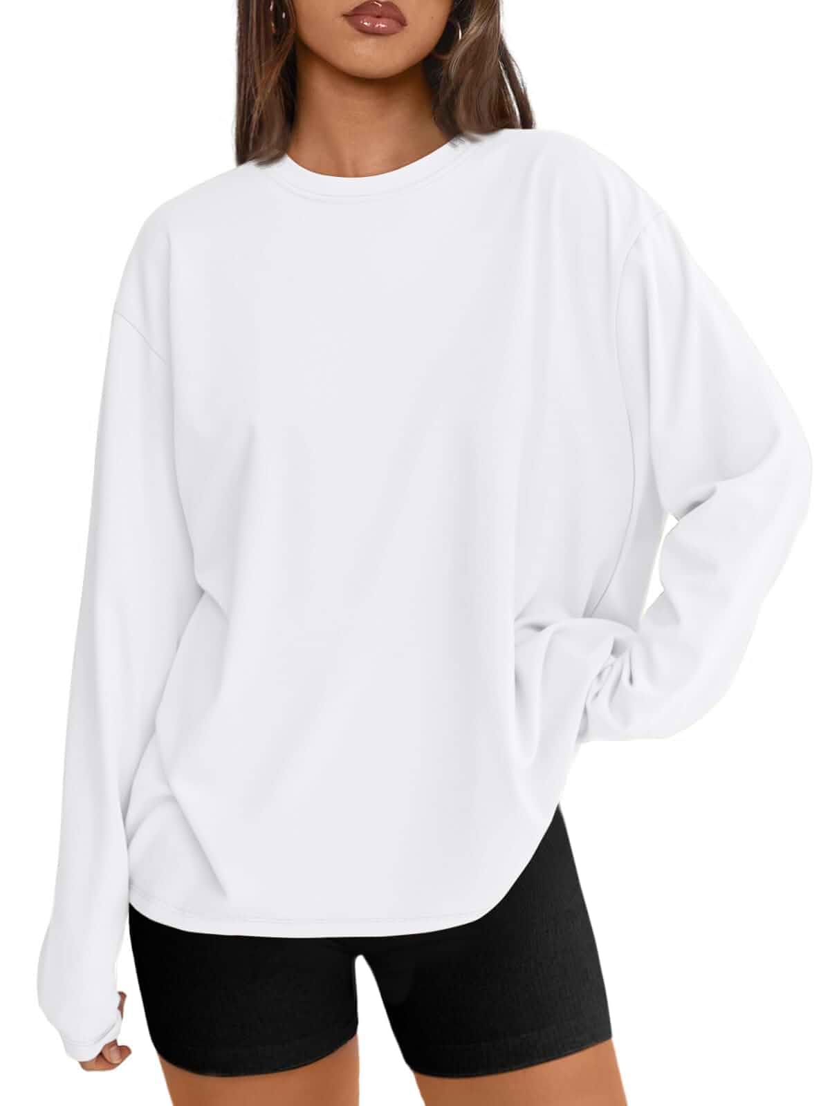 Trendy Queen Womens Oversized Long Sleeve Shirts Fall Tops 2026 Basic Tees Crewneck Fitness Clothing, Y2k Streetwear, Workout Gym Athletic T, Plus Size Fashion, Winter Outfits, Cute Sweatshirts