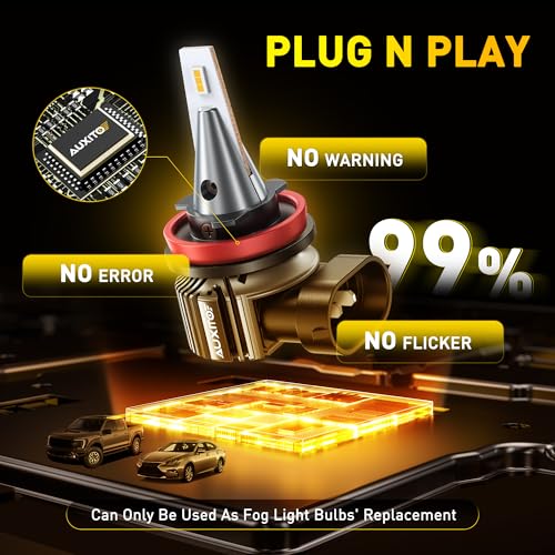 Image of AUXITO H8 /H11 /H16 3000K Golden Yellow LED Fog Light Bulbs 18000LM, 1000% Brighter Amber Fog Lights Kit, 1:1 OEM Replacement for Cars Trucks SUVs, 3-Min Install, IP68 Waterproof, Pack of 2