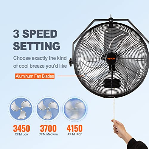 VEVOR 18 Inch Wall Mount Fan, 3speed IP44 Waterproof Wall Fan, Max
