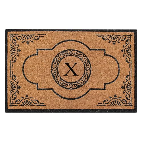 A1HC Natural Coir Monogrammed Doormat for Outside Entrance, Heavy Duty, Low Profile, Anti-Shed Treated Front Door Mat, Easy to Clean, Long Lasting Entryway Doormat - 30" x 48", X