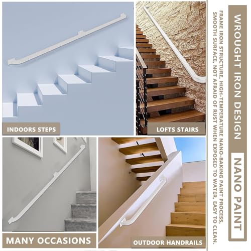 Rampe d'escalier blanche en fer forgé 570 cm avec supports muraux - 6