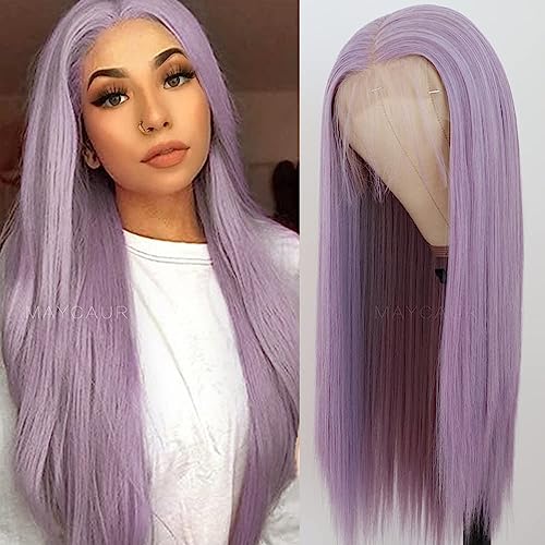 Maycaur Purple Synthetic Lace Front Wigs Long Straight Glueless Hair Wigs for Fashion Women 24 Inch