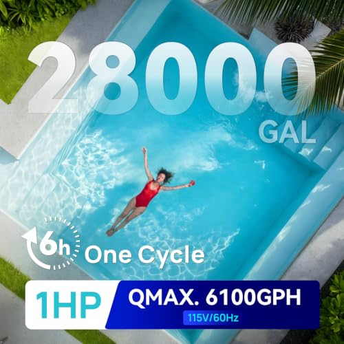 Image of AQUASTRONG 18in Sand Filter Pump with Timer, 1 HP, 6100 GPH Pool Pumps for Pools Up to 20000 GAL, Pool Filter With 6-Way Valve, Improved Circulation and Filtration