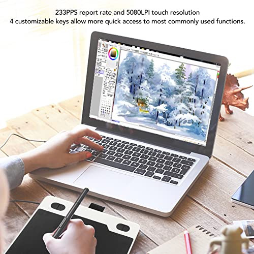 Tableta digitalizadora para dibujo gráfico, tableta de arte digital ABS con lápiz stylus de 8192 niveles de presión, 233 PPS, 5080 LPI, 4 teclas personalizables y USB para animación, diseño y estudiantes (blanca) miniatura 3