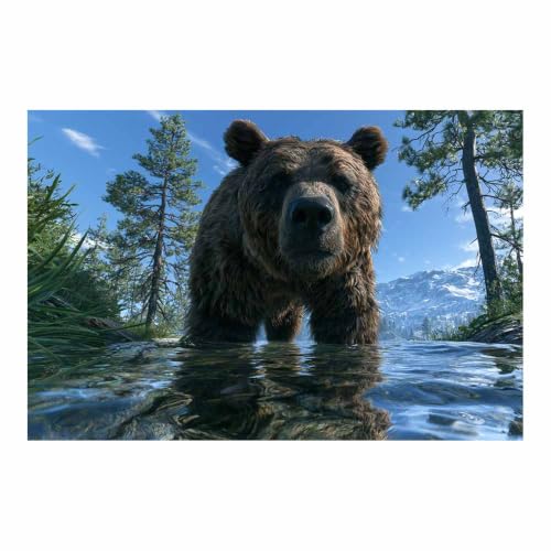 Toile peinture d'animaux grizzli au ruisseau pour créer une ambiance nature dans votre salon