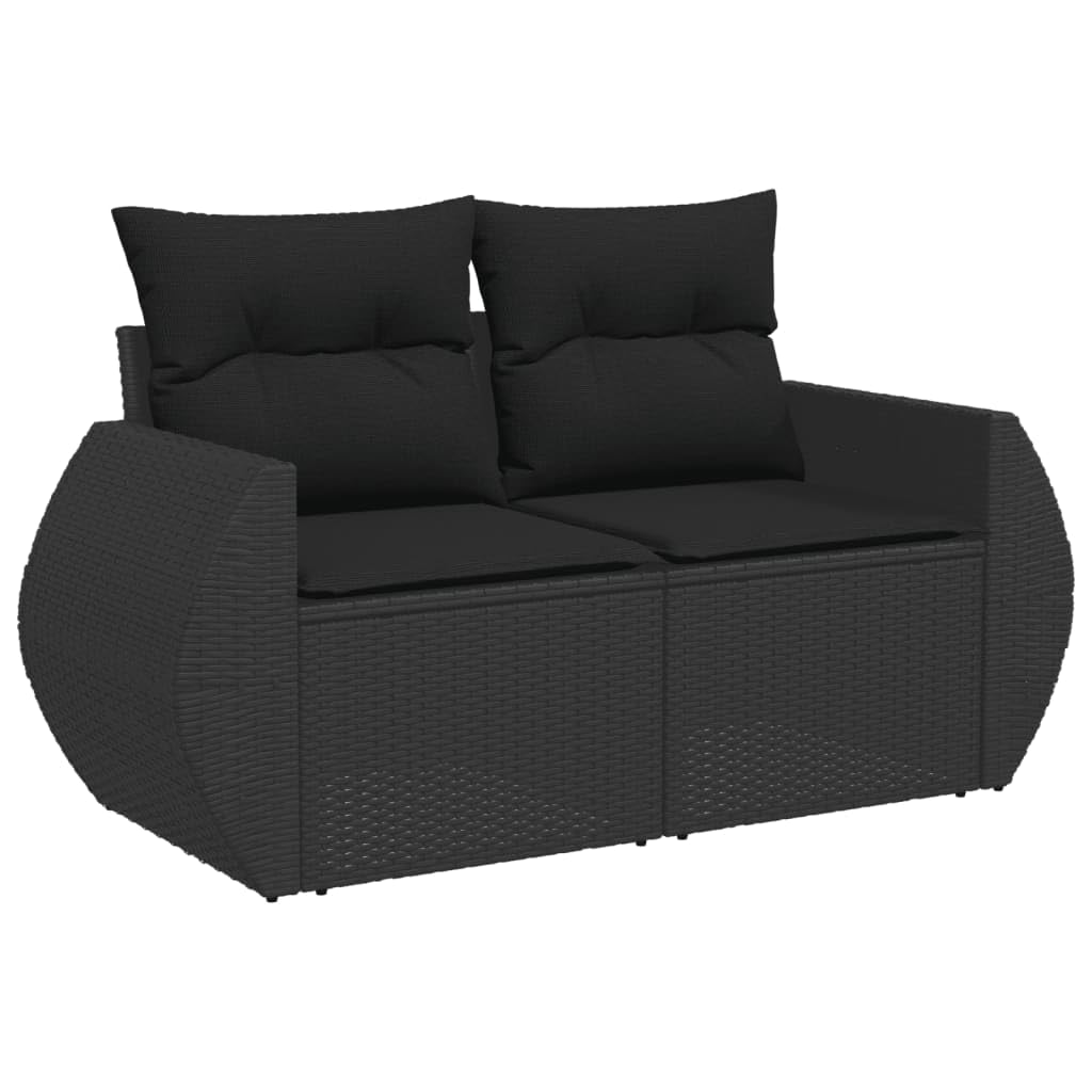Divano da Giardino 2 Posti, in Polyrattan e Acciaio, Design Modulare con Van Portaoggetti, Cuscini Rimovibili, Set Giardino Esterno, Salotto da Giardino Esterno,Nero, 142 x 62 x 69 cm
