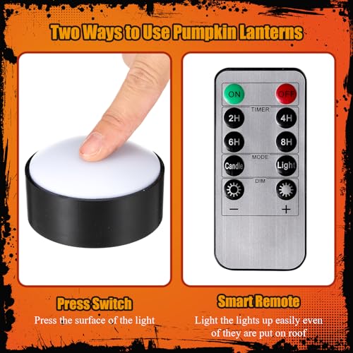 Image of Riakrum 6 Pieces Halloween Remote Timer LED Lights with Remote Summer Halloween LED Pumpkin Lights Battery Operated Lantern Bright Flameless Candle(Orange Purple, Black)