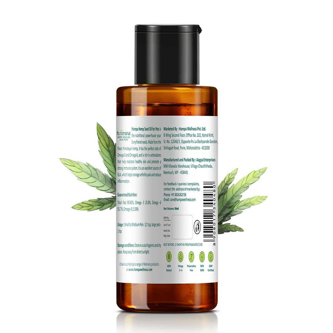 Hampa Hemp Seed Oil for Pets-50 ml | Wholesome Nutrition for pet Dog, Cat | Rich in Omega 3, 6 & Antioxidants | Maintains Healthy Skin & Boost Immunity | Helps in Pain Relief, Stress Calming, Anxiety — Amazon image 2