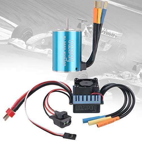 Crazepony-UK 3650 Brushless Motor 5200KV RC Car Splashproof Sensorless and 60A ESC Eletronic Speed Controller Combo Shaft 3.175mm for 1:10 RC Car Only 2S Lipo