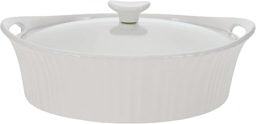 CorningWare Cazuela ovalada blanca francesa de 2.5 cuartos con tapa de vidrio