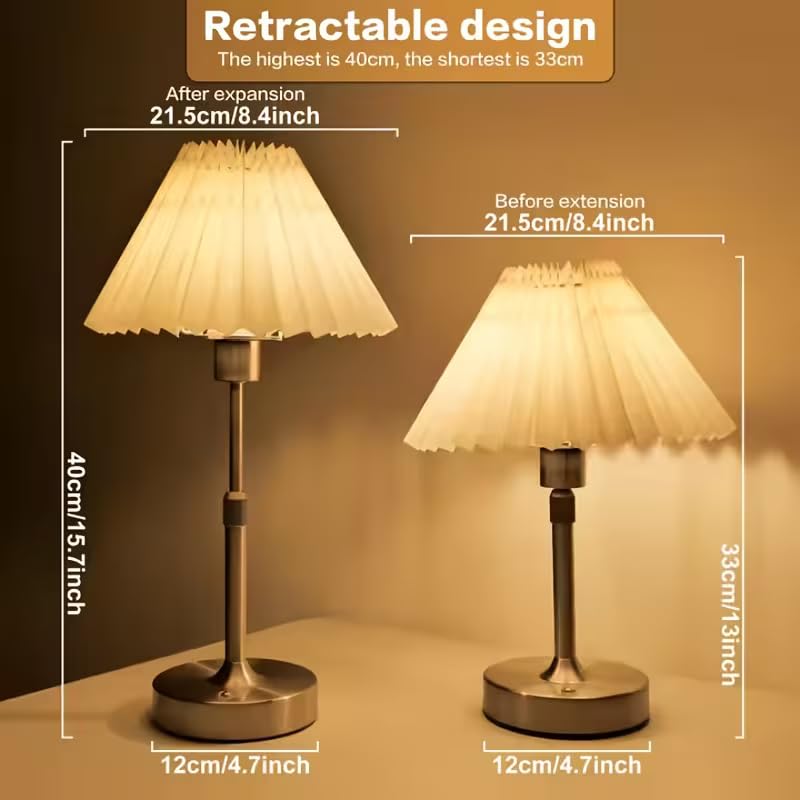 Image of NYRWANA Rechargeable Pleated Table Lamp | 2000mAh Battery | USB Charging | Stepless Dimming | Warm LED Bedside Lamp for Bedroom, Living Room, Study Table & Home Decor (Gold)