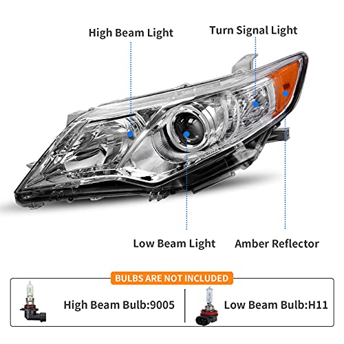 Dwvo Projector Headlights Assembly Compatible With 12-14 2012-2014 Camry L/Le/Xle/Hybrid Headlamp Replacement Chrome Housing Pair Driver And Passenger Side #TOP2