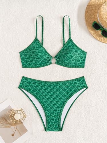Image of Fanuerg Women's Triangle Bikini Sets O Ring Linked Two Piece Swimsuits Floral Printed Cheeky Bathing Suit