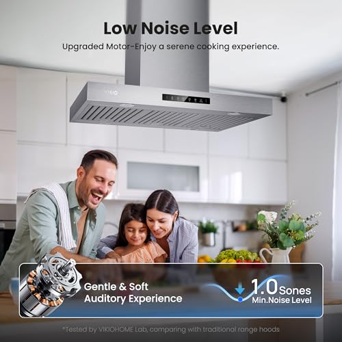 Image of Upgraded 42 Inch Island Mount Range Hood, 1200 CFM Ducted Range Hood with 3-Speed Fan, Stainless Steel with Gesture Sensing & Touch Control Making Life Smarter