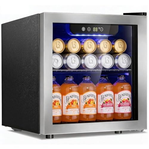 Image of Antarctic Star 48 Can Mini Beverage Refrigerator, 1.3 Cu.Ft Compact Drink Cooler with Glass Door, Adjustable Temp 40-61°F, Quiet Freestanding Wine & Soda Cooler for Home Office Dorm, LED Lit