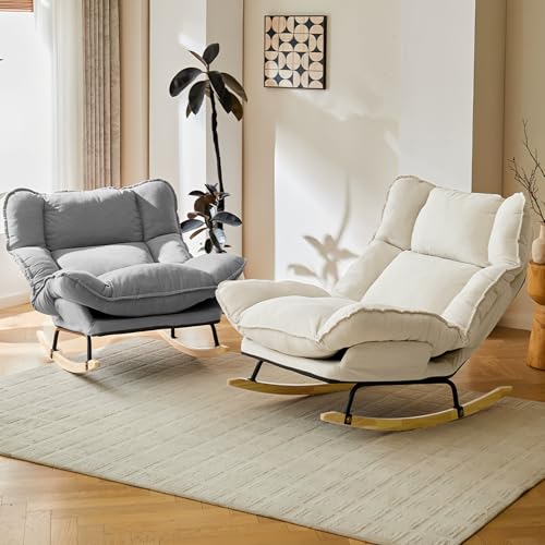Image of JPBSTO Rocking Chair with Adjustable High Backrest, Extra-Wide Upholstered Glider Rocker, Comfy Accent Chair for Living Room Bedroom