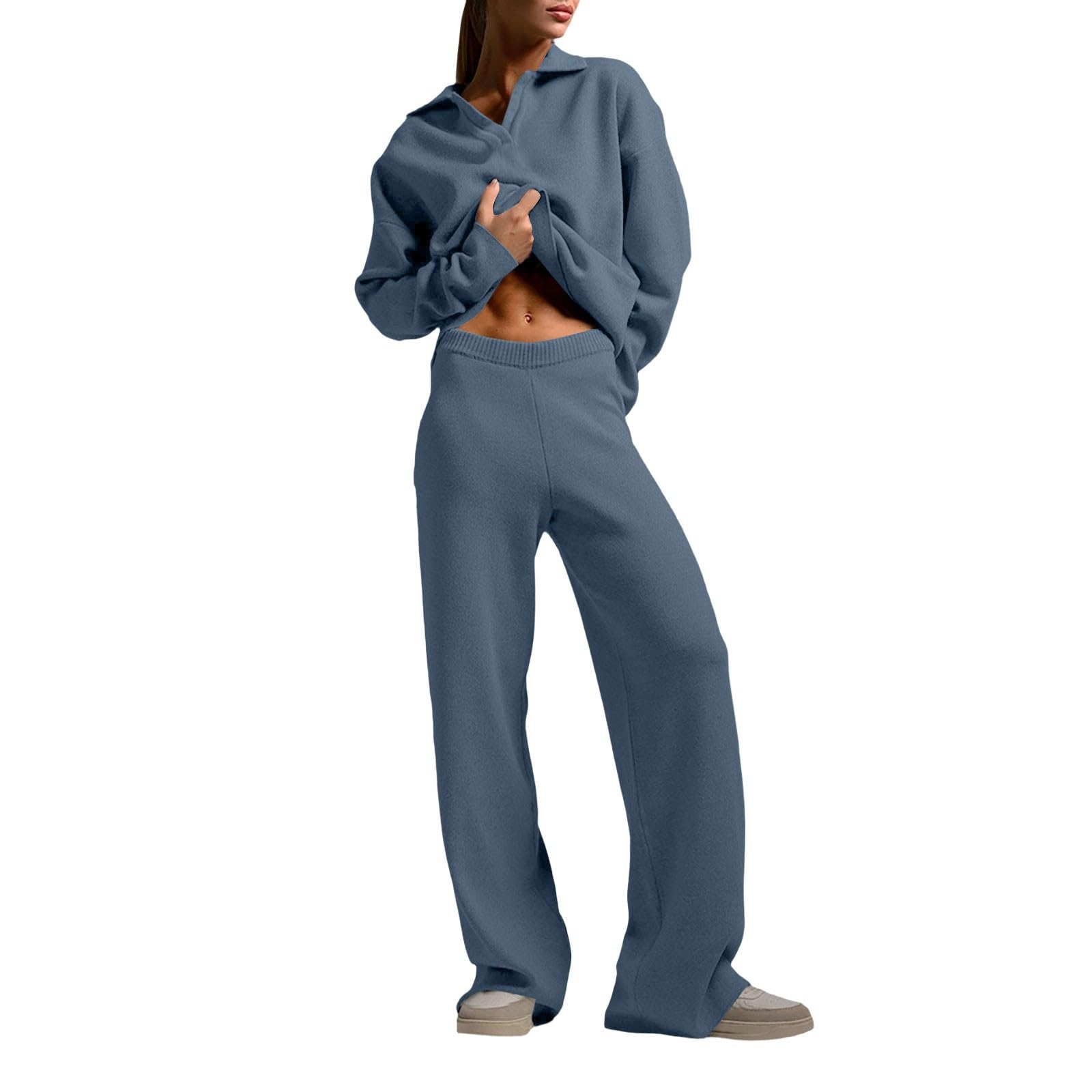 Completi Donna Eleganti 2 Pezzi Completi Sportiva Manica Lunga Scollo a V Tuta Da Ginnastica Completo Palestra Elegante Set Top E Pantaloni a Gamba Larga Tute Per Jogging Yoga Fitness Da Casa Autunno
