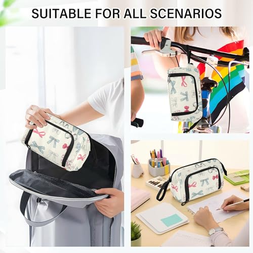 Image of Fisyme Pink Blue Vintage Bow Pencil Case Large Capacity Pencil Pouch Pen Bags Box Big Makeup Pencil Case Organizer