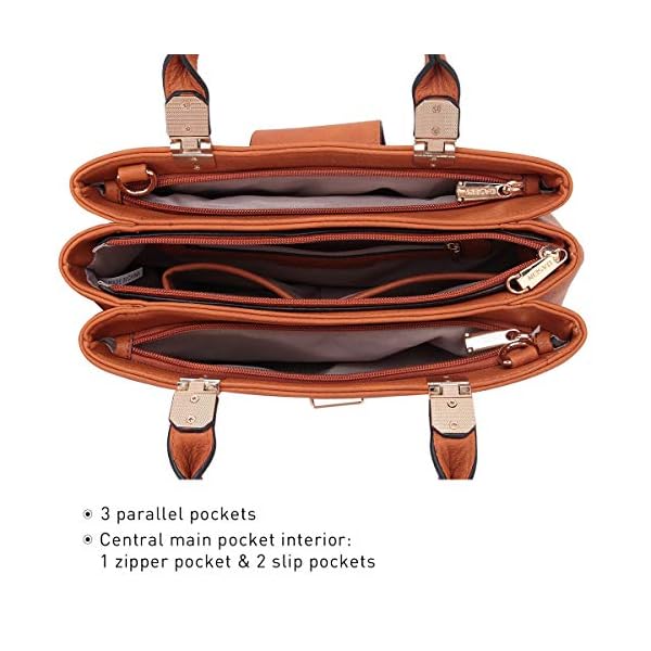 Dasein Women Satchel Handbags Top Handle Purse Medium Tote Bag Vegan Leather Shoulder Bag Brown