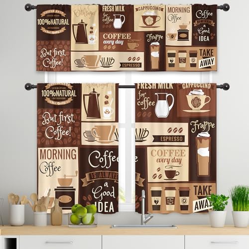 Cinbloo Coffee Kitchen Curtains & Valance 3-Piece Set