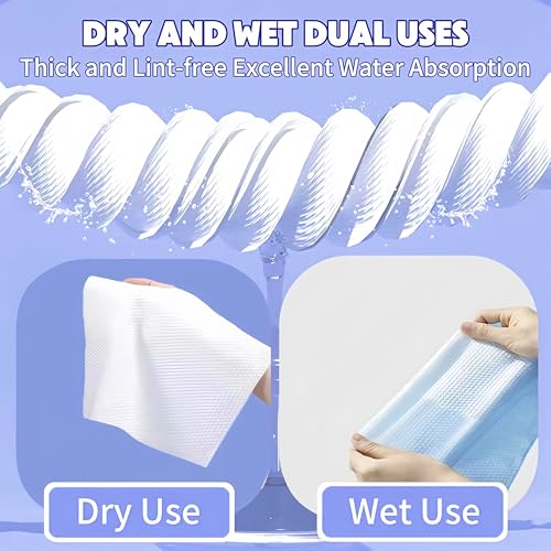 Image of Disposable Face Towel 300 Count, Soft Cotton Clean Skin Face Towels, Dry Wipes Cotton Facial Towels Wash Cloths Tissue Thickened, Face Towelettes Disposable for Makeup Remover, Cleansing and Skincare