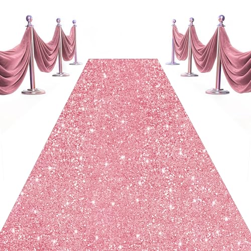 OMKSIH Aisle Runners 2FTx15FT Pink Gold Sequin Aisle Runway for Wedding Ceremony Sparkly Carpet Runner for Party Hallway Aisle Floor Runner Glitter Aisle Runway Rug for Wedding Showers