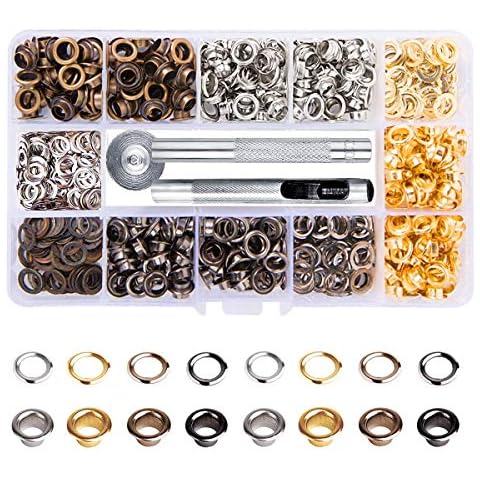Meikeer Metal Grommets Kit 3/16 inch 400Pcs Metal Eyelets Kits Shoe Eyelets Grommet Sets for Shoes Clothes Crafts Bag DIY Project with Storage Box (4 Colors) Cover