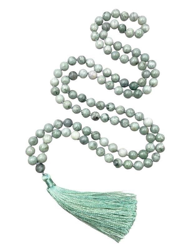 Natürliche AAA Grüne Burma Jade Mala, Gebetskette 10mm, Tibetische Mala, Geknotete Mala, Prehnit Halskette, Perlen Mala, 108 Perlen Prehnit Mala, Yoga, Mantra Mala