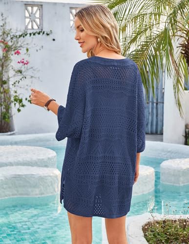 Image of GRACE KARIN Women Lightweight Summer Cardigan Crochet Knit Kimono Sweaters | Lightweight Crochet Knit Fabric, Short-sleeve Open-front Oversized Kimono, Ideal Casual Outerwear for Summer Daily Wear