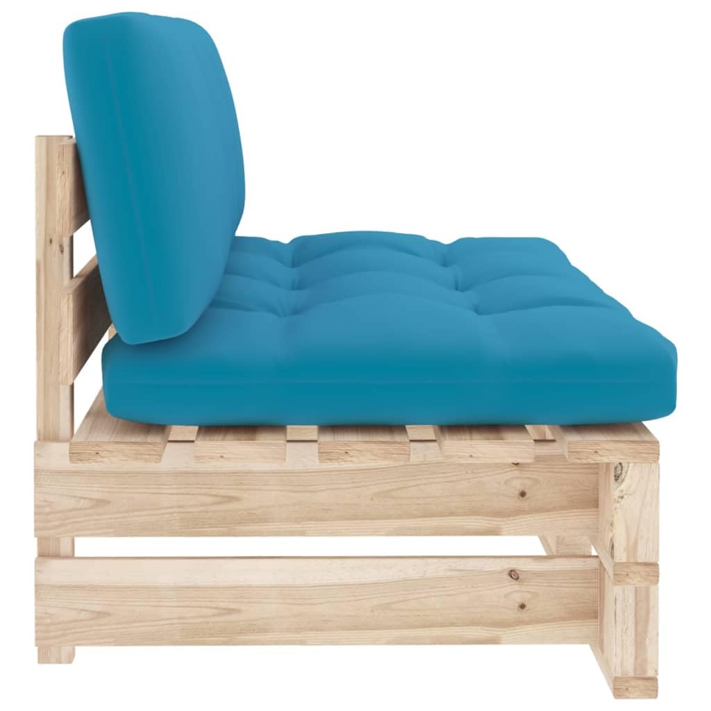 Paletten-Mittelsofa aus imprägniertem Kiefernholz, 110 x 65 x 55 cm, Blau, mit Sitz- und Rückenkissen, 16,57 kg