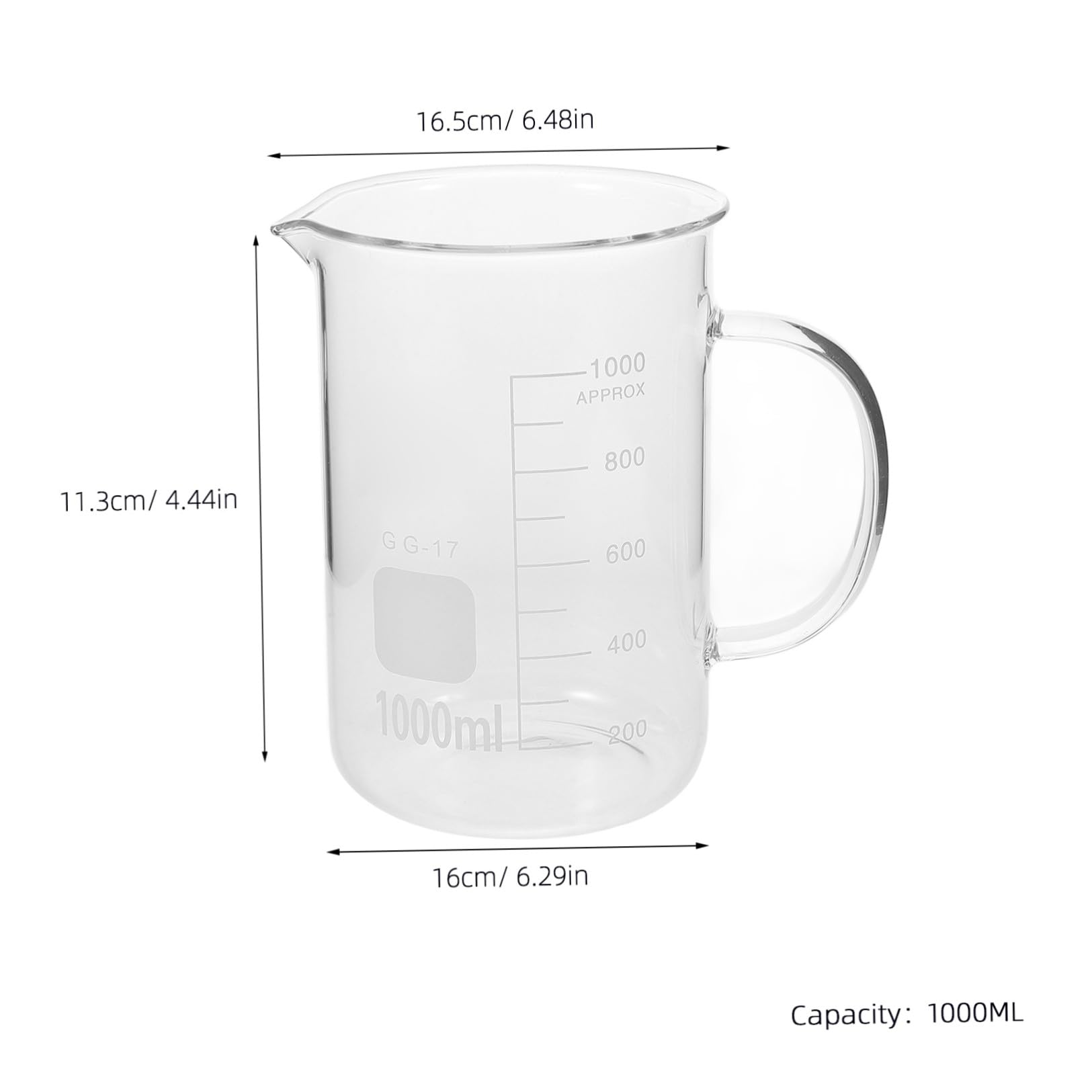 BESTYASH Glasmessbecher mit Henkel und Ausgießer 1000ml Großer Messbecher für Labor und Küche Vielseitig Einsetzbar aus Glas