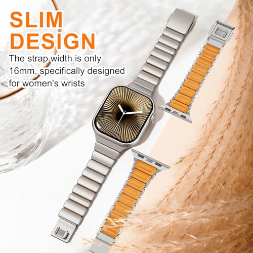 Image of Magnetic Titanium Band Compatible with Apple Watch Ultra 3 /2 /1 Band 49mm Series 11 10 46mm 45mm 44mm 42mm SE 3 /2 /1 9 8 7 6 5 4,Luxury Silicone Dual-Layer Link For iwatch Men Women