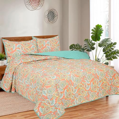 Image of ROYALE LINENS Twin Size 2 pc Quilt Set - Soft Lightweight 100% Microfiber Quilted Set - Printed Bedspread - Quilted Blanket Thin Comforter - Bedding Coverlets for All Seasons (Multi, 1 Quilt- 1 Sham)