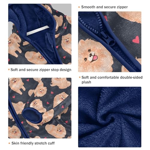 Pomeranian Dog Toddler Fleece Jacket Baby Boys Hooded Zipper Long Sleeve Thick Warm Outerwear 3-10 Years3