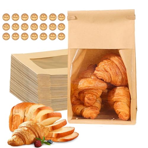 10 Pcs Paper Bread Bags for Homemade Bread,Bread Loaf For Kitchen Use,Sourdough with Clear Window and 21 Sealing Stickers Gifting, Storage Cookies & Snacks