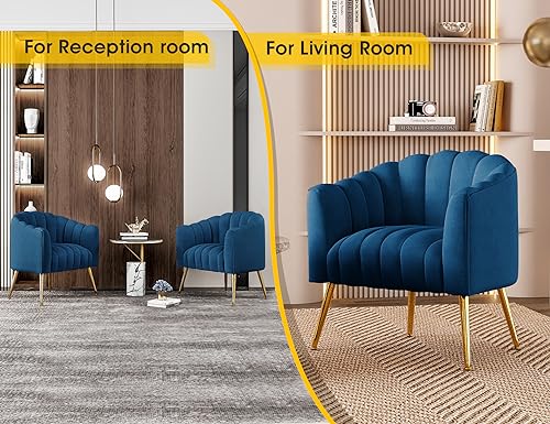 Image of Dewhut Oversized Pumpkin Couch Accent Chair, Modern Comfy Velvet Upholstered Barrel Chairs, Luxury Single Sofa Armchair for Living Room, Waiting Room, Office and Vanity, (Navy)