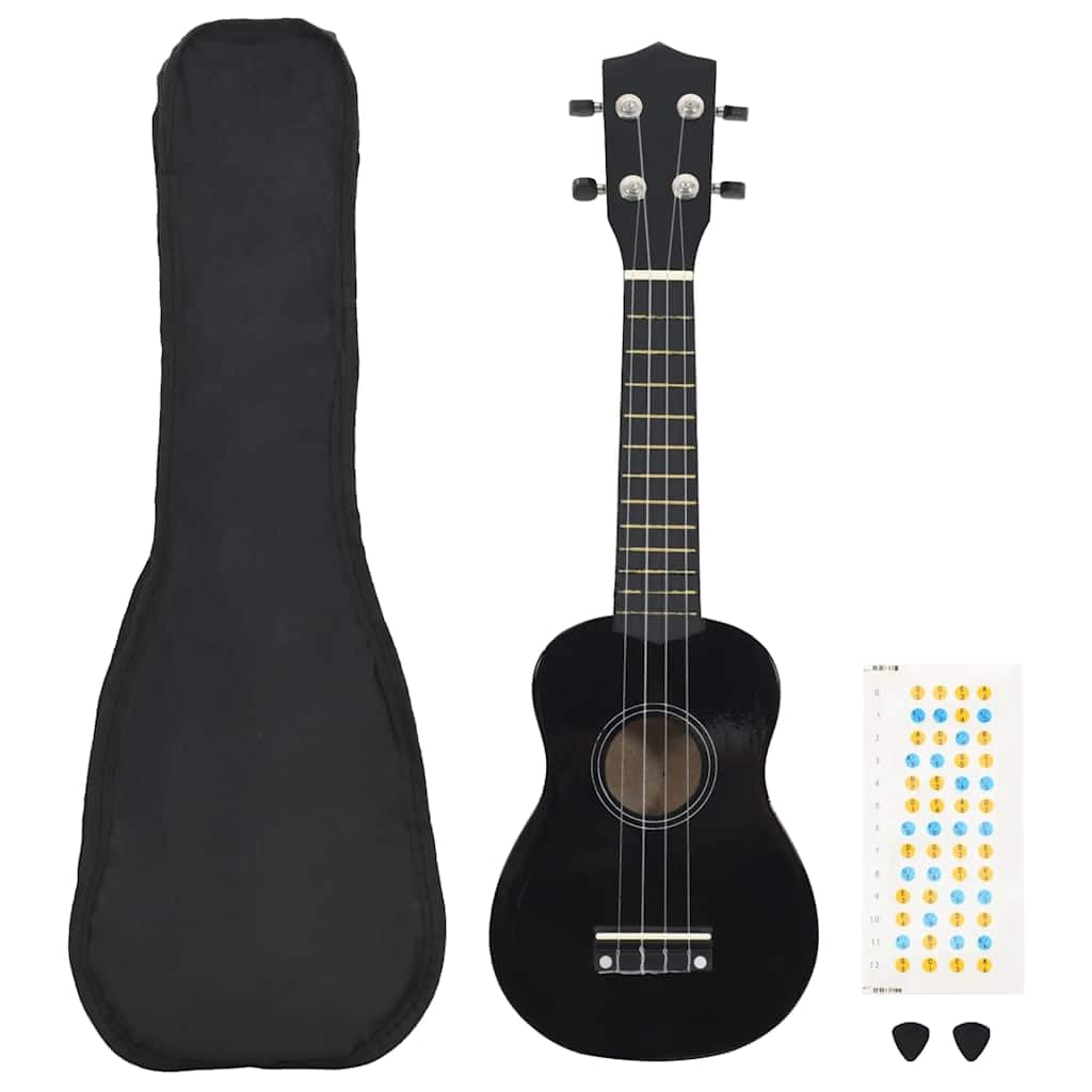 Sopran-Ukulele-Set mit Tasche für Kinder und Erwachsene Schwarz 21 Zoll Holz, inkl. 2 Picks, ideal für Anfänger, Musikunterricht, Bühne und Studio