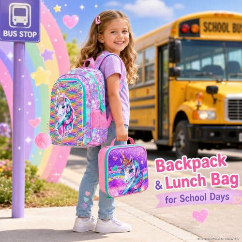 Image of 16 inch Backpack for Girls Boys 4-8, 3Pcs Kids Bookbag Set with Lunch Box, School Bag for Preschool Kindergarten