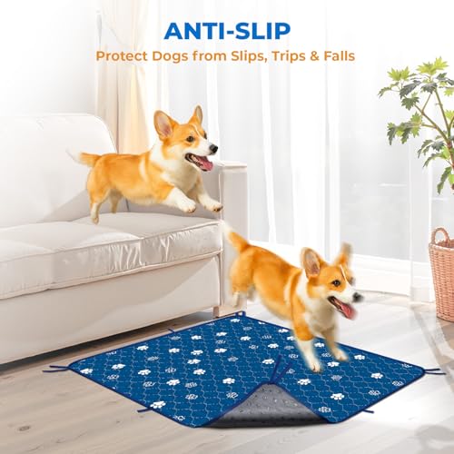 Image of Fostanfly Washable Pee Pads for Dogs, 2 Pack Large 36 inchx41 inch Ultra-Absorbent and Leak-Proof Non-Slip Reusable Potty Training Pads for Dogs, Puppy & Cats of Add 8 Lanyards-Blue