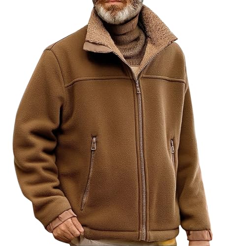 ADHOWBEW Men's Winter Coats Thicken Fleece Lined Zip Up Big and Tall Vintage Sherpa Hunting Long Sleeve Plush Warm Outerwear