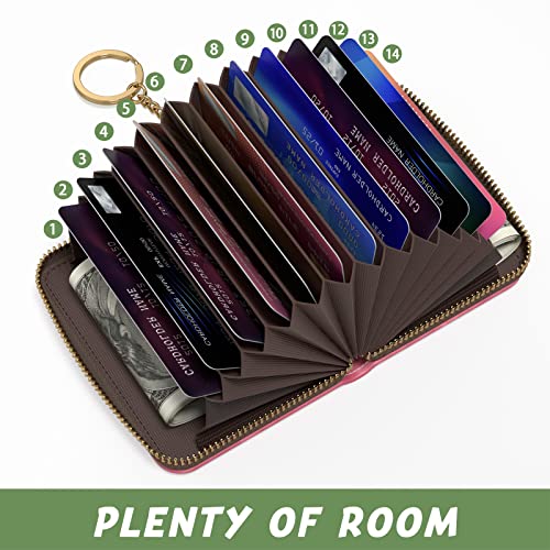 Image of Aiawoxc Credit Card Holder for Women, Small RFID Wallet Slim Leather Card Organizer Case with Zipper and Keychain, Work Hard