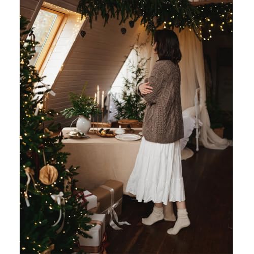 Image of Womens Slouch Socks Cotton Calf Socks Cream Scrunchy Retro Solid Crew Socks