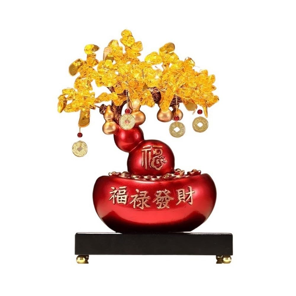 Fortune Crystal Trees Crystal Money Tree with Base, Wealth Fortune Luck Ornamen for Home Wine Cooler(Red)